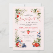 ベリー スウィート ボタニカル ベリー ピンク ベイビー シャワー 招待状 (正面)