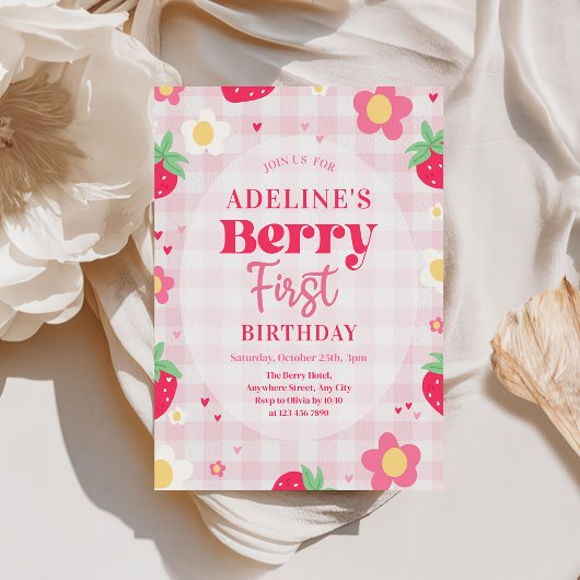 ベリー ファースト かわいい いちご 1歳 誕生日 招待状
