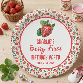ベリー・ファースト・ストロベリー・ガール 1歳の誕生日パーティー ペーパープレート