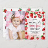 ベリー ファースト バースデー インビテ, イチゴ バースデー 招待状 (正面/裏面)