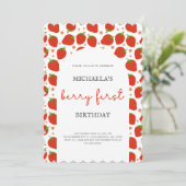 ベリー ファースト バースデー レッド イチゴ スカロップ 招待状 (スタンド正面)