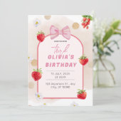 ベリー ファースト バースデー レッド イチゴ デイジー パーティー 招待状 (スタンド正面)