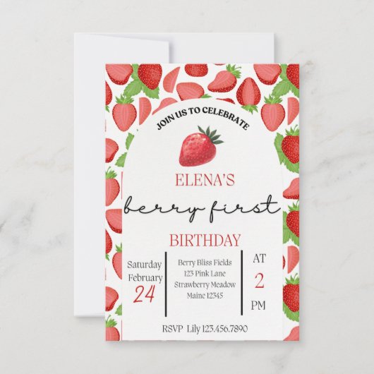 ベリー ファースト 誕生日招待状 招待状 (正面)
