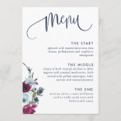ベリー、ブルゴーニュとブルーのフローラ、エレガントな結婚式 メニュー (正面)