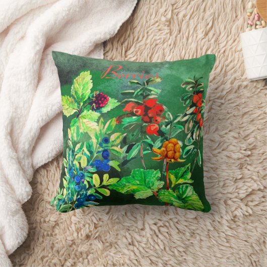 ベリー、ブルーベリー、クラウデリー、リンゴンベリースロー クッション (ブランケット)
