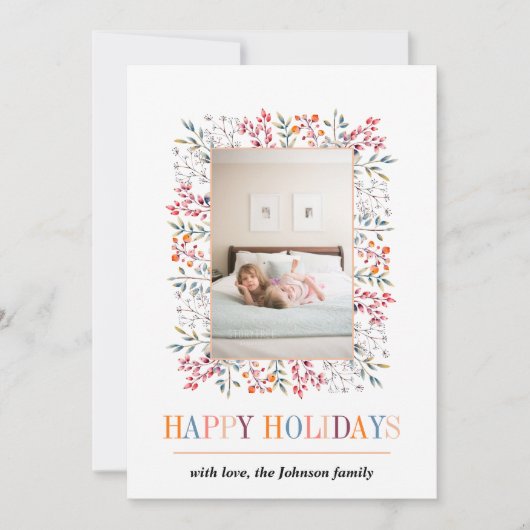 ベリー、リーフピーチハッピーホリデーズクリスマスフォト シーズンカード (正面)