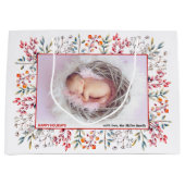 ベリー、リーフピーチハッピーホリデーズクリスマスフォト ラージペーパーバッグ (正面)