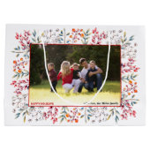 ベリー、リーフピーチハッピーホリデーズクリスマスフォト ラージペーパーバッグ (裏面)