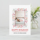 ベリー、リーフレッドハッピーホリデーズクリスマスフォト シーズンカード (スタンド正面)