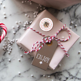 ベリー、リーフレッドハッピーホリデーズクリスマスフォト ラウンドシール