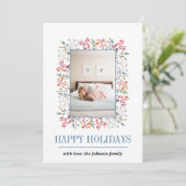 ベリー、リーフ縁どハッピーホリデーChristmas photo シーズンカード (スタンド正面)