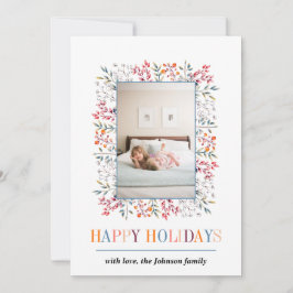 ベリー、リーフ縁どハッピーホリデーChristmas photo シーズンカード