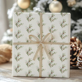 ベリー レッド クリーム ボタニカル ホリデー クリスマス ラッピングペーパー