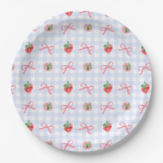 ベリ名門私立校風のーファースト誕生日ウォーターカラーストロベリー ペーパープレート (正面)