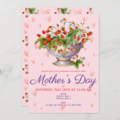 ベリ名門私立校風のー最初の母の日ワイルドストロベリー 招待状 (正面/裏面)