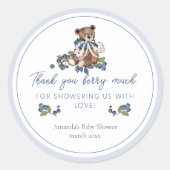 ベリ感謝していーグマリーブルーベリーベア男の赤ちゃんシャワー ラウンドシール (正面)