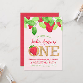 ベリ素朴ースウィートイチゴ1stバースデーガール 招待状