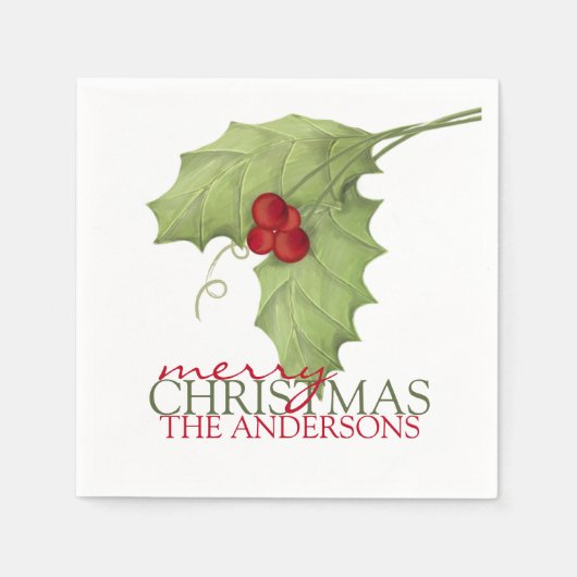 ベリ素朴ーボタニカルグリーンカスタムリー家族 スタンダードカクテルナプキン (正面)