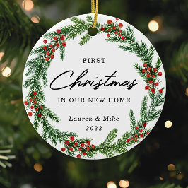 ベリ素朴ーリース初めてのクリスマスインニューホーム セラミックオーナメント