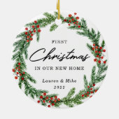 ベリ素朴ーリース初めてのクリスマスインニューホーム セラミックオーナメント (裏面)