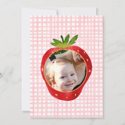 ベリ素朴ー最初のイチゴ1st誕生日の写真 招待状 (正面)