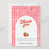 ベリ素朴ー最初の誕生日フォトレッドストロベリー サンキューカード (裏面)