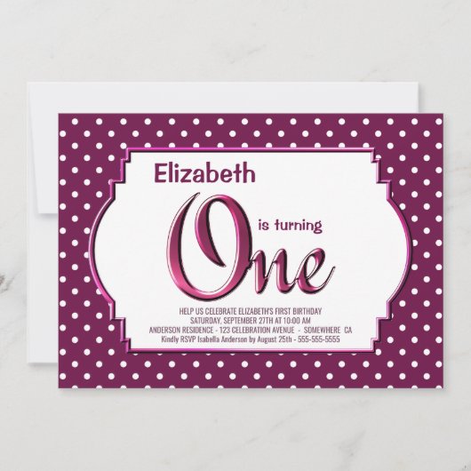 ベリ鮮やかーレッド水玉模様1st誕生日パーティー 招待状 (正面)