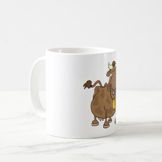 ベルおもしろいファーム動物と漫画の茶色の牛 コーヒーマグカップ (正面左)