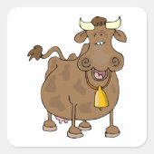 ベルおもしろいファーム動物と漫画の茶色の牛 スクエアシール (正面)