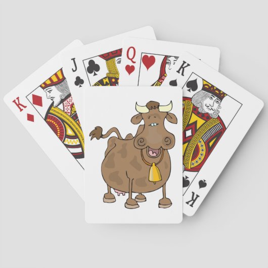 ベルおもしろいファーム動物と漫画の茶色の牛 トランプ (裏面)