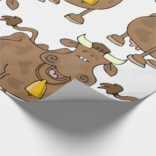 ベルおもしろいファーム動物と漫画の茶色の牛 ラッピングペーパー (角)