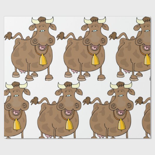 ベルおもしろいファーム動物と漫画の茶色の牛 ラッピングペーパー (フラット)