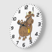 ベルおもしろいファーム動物と漫画の茶色の牛 ラージ壁時計 (傾斜)