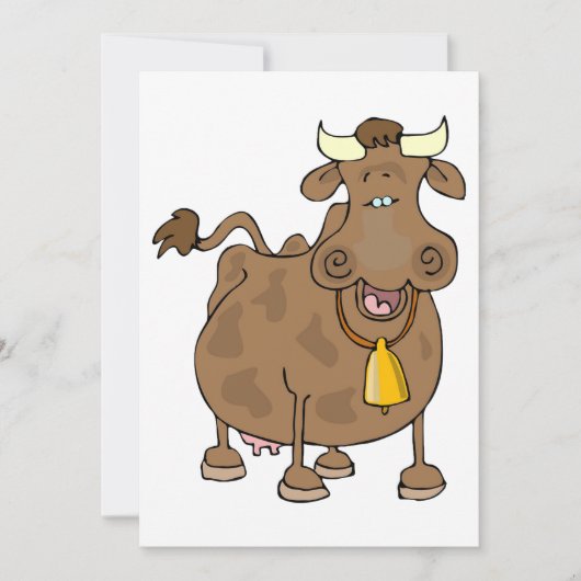ベルおもしろいファーム動物と漫画の茶色の牛 招待状 (正面)