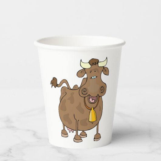 ベルおもしろいファーム動物と漫画の茶色の牛 紙コップ (正面)