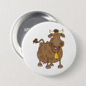 ベルおもしろいファーム動物と漫画の茶色の牛 缶バッジ (正面&裏面)