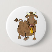 ベルおもしろいファーム動物と漫画の茶色の牛 缶バッジ (正面)