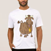 ベルおもしろいファーム動物と漫画の茶色の牛 Tシャツ (正面)