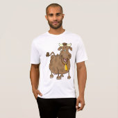 ベルおもしろいファーム動物と漫画の茶色の牛 Tシャツ (正面フル)