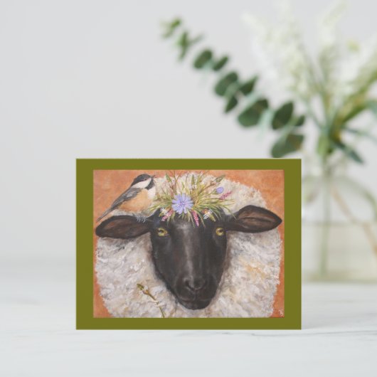 ベルとチッキー（羊とウグイス）のはがき ポストカード (スタンド正面)