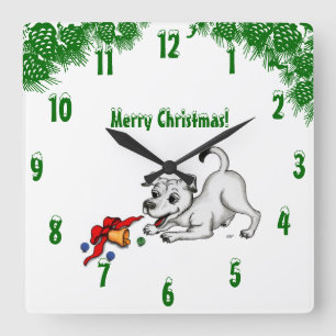 ベルとボールの子犬、メリークリスマス! スクエア壁時計