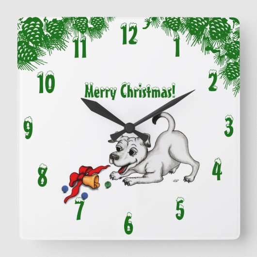 ベルとボールの子犬、メリークリスマス！ スクエア壁時計 (正面)