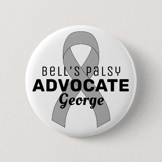 ベルのPalsy Advocateリボンホワイトボタン 缶バッジ (正面)