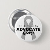 ベルのPalsy Advocateリボンホワイトボタン 缶バッジ (正面&裏面)