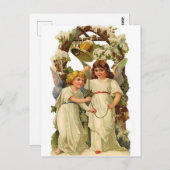 ベルを鳴らす2つの天使、ヴィンテージ休日 ポストカード (正面/裏面)