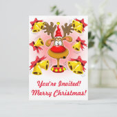 ベルアラーム付きの楽しいクリスマスカーキチュアのトナカイ 招待状 (スタンド正面)