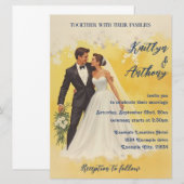 ベルエポックスタイルのヴィンテージ結婚式招待状 (正面/裏面)
