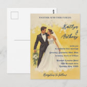 ベルエポックスタイルのヴィンテージ結婚式招待状 ポストカード (正面/裏面)