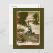 ベルエポックフランスのレディーハッピーニューイヤー シーズンポストカード (正面/裏面)