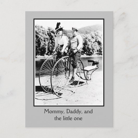 ベルエポック自転車の歴史、大人2人とベビー ポストカード (正面)